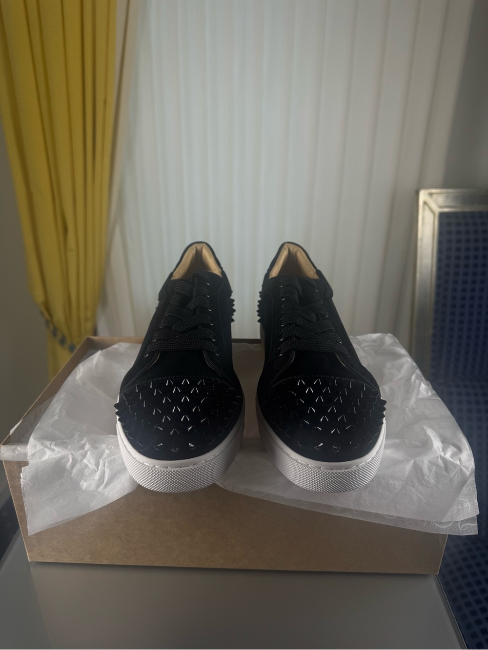 Christian Louboutin Black Spiked Low-Top Sneakers with White Outsoles